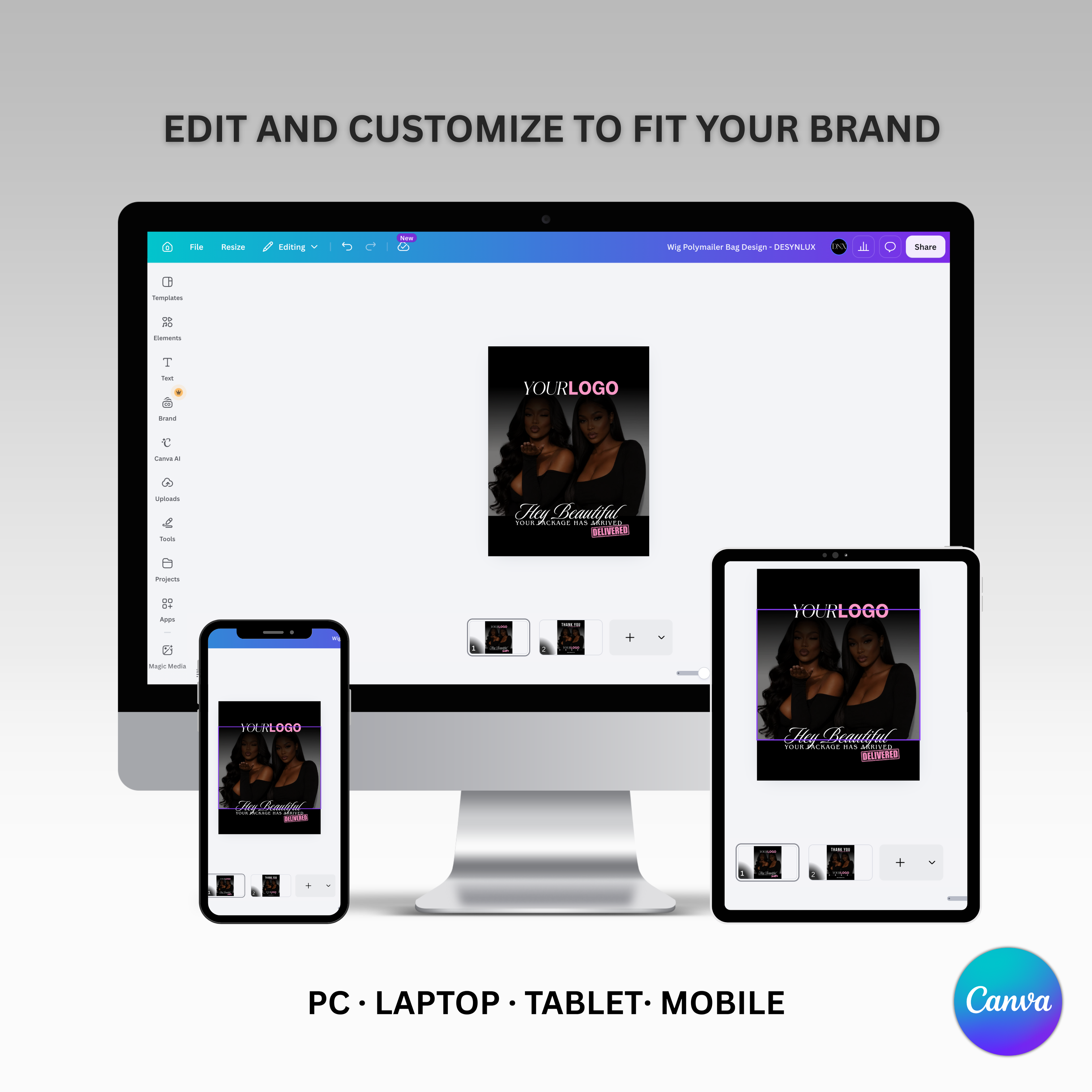 Wig Polymailer Template - SHELUXE
