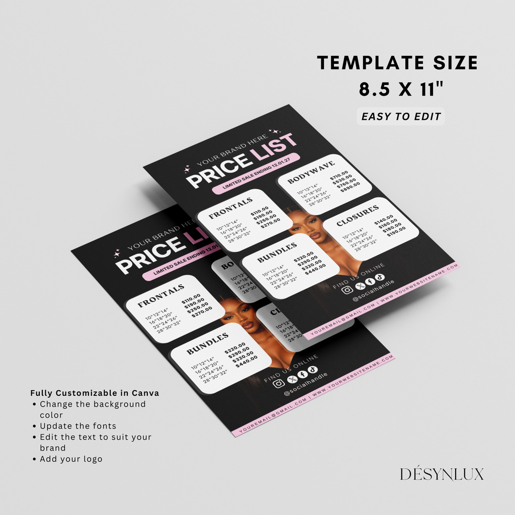 Price List Template - SHELUXE
