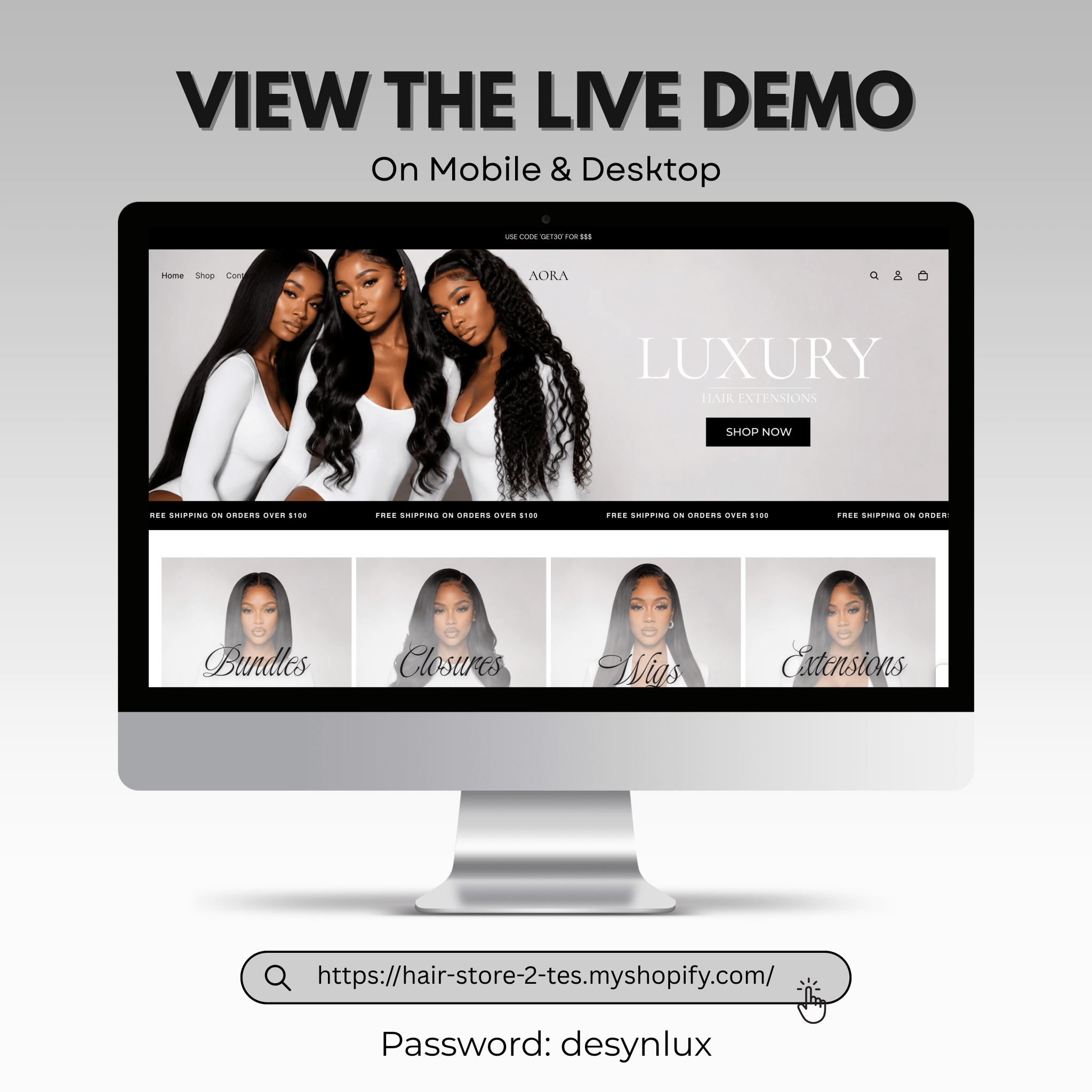 Luxury Hair Shopify Theme - AORA - DÉSYNLUX
