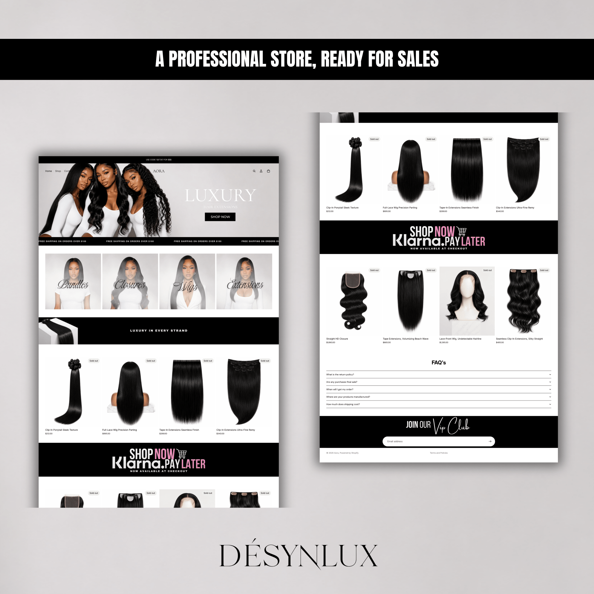 Luxury Hair Shopify Theme - AORA - DÉSYNLUX