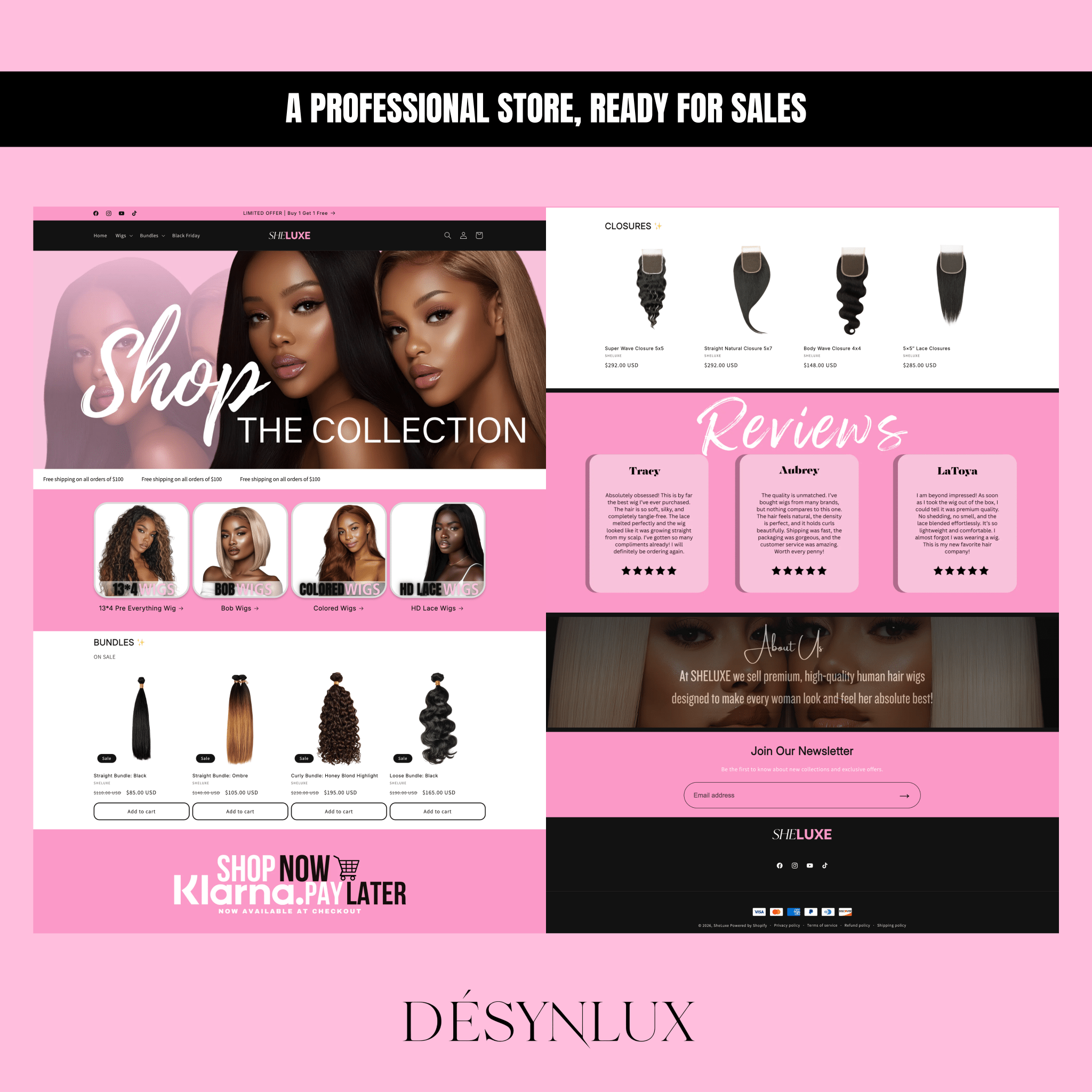 Luxury Hair Shopify Theme - SHELUXE - DÉSYNLUX